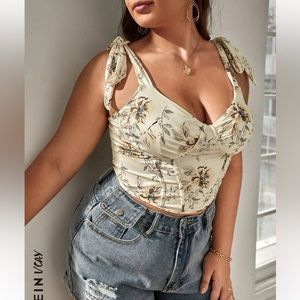Tan Floral Bustier Cami Crop Top